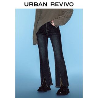 URBAN REVIVO UR冬女装时尚休闲复古时髦水洗前开叉牛仔裤UWV830089 天蓝 27