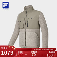 FILA 斐乐男士针织长袖外套2023冬宽松拼接户外运动上衣 盘菌棕-BN 175/96A/L