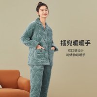 都市丽人 睡衣加厚夹棉细密保暖法兰绒翻领简约情侣款家居服套装 2H21C1 烤栗橙-女款2H21C1 XL