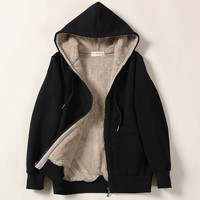 清雅若兰 2023冬季加厚加绒卫衣女保暖宽松休闲百搭潮连帽拉链棉质短款外套 黑色加绒 M