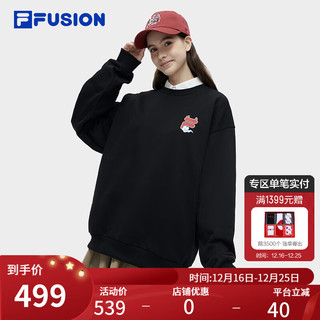 FILA FUSION斐乐潮牌龙新年卫衣男女2024春季宽松套头衫 正黑色-BK 180/100A/XL