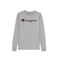 Champion 冠军卫衣男 草写logo纯色圆领套头长袖运动T恤打底衫 灰色 L码