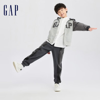 Gap男童冬季2023LOGO拼接加绒运动卫裤810798儿童装束脚裤 灰色 120cm(S)