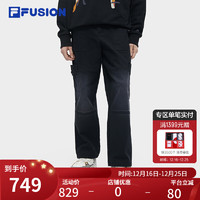 FILA FUSION斐乐潮牌针织长裤男2024春季时尚阔腿休闲裤 正黑色-BK 175/84A/L