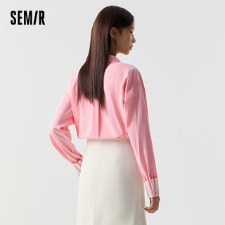 森马（Semir）长袖衬衫女中长款oversize拼接气质2024春季纯棉衬衣通勤 红色调00366 150/76A/XS