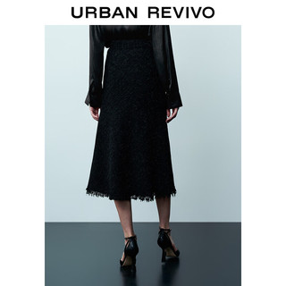 URBAN REVIVO UR冬女装复古氛围感流苏鱼尾半裙UWG530060 正黑 XS