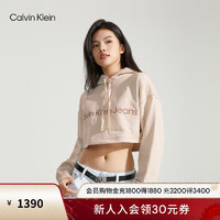 Calvin Klein Jeans24春季女士街头潮流短款刺绣纯棉连帽卫衣J222540 YBI-象牙黄 XS