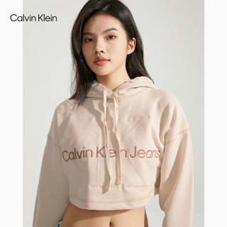 Calvin Klein Jeans24春季女士街头潮流短款刺绣纯棉连帽卫衣J222540 YBI-象牙黄 XS