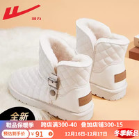 回力 雪地靴女冬季加绒加厚棉鞋女鞋保暖月子面包鞋皮面防水防滑 白色/1155【亮面搭扣款】 38