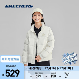 斯凯奇（Skechers）冬季保暖羽绒服小个子短款百搭气质舒适防风女款梭织羽绒外套 棉花糖白/0074 S