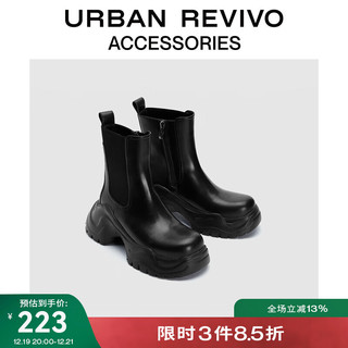 URBAN REVIVO冬女士摩登设计感圆头厚底短靴UAWS30071 黑色 35