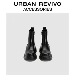 URBAN REVIVO冬女士摩登设计感圆头厚底短靴UAWS30071 黑色 35