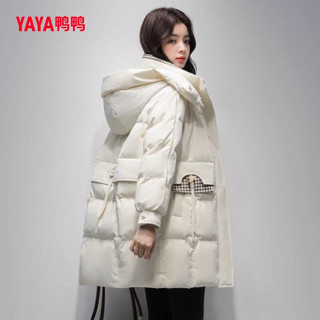 鸭鸭（YAYA）羽绒服女中长款时尚百搭连帽加厚保暖外套WSG 卡其色 S