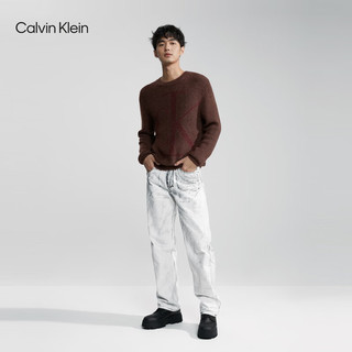 卡尔文·克莱恩 Calvin Klein Jeans男士通勤字母提花美拉德圆领针织衫毛衣40QM330 JVB-火山棕 M