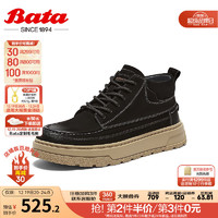 Bata休闲鞋男商场牛皮通勤百搭时尚高帮板鞋K8205DD3 黑色-单里 40