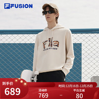 FILA FUSION斐乐潮牌男子针织连帽上衣2024春季时尚休闲卫衣 灰麦色-BG 170/92A/M