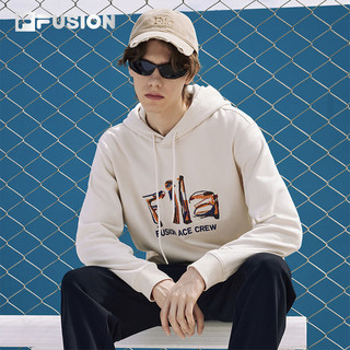 FILA FUSION斐乐潮牌男子针织连帽上衣2024春季时尚休闲卫衣 灰麦色-BG 170/92A/M