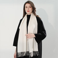 上海故事围巾女秋冬纯色100%山羊绒保暖披肩高档礼盒装 奶白