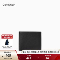 Calvin Klein  Jeans男士真皮商务休闲短款折叠压印牛皮票夹钱包HP1708 001-黑色 OS