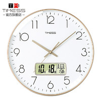 88VIP：TIMESS 钟表挂钟客厅家用时尚创意静音简约日历免打孔石英电子时钟