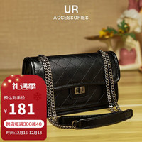 URBAN REVIVO UR链条菱格流浪包24新款单肩包女包时尚简约大容量斜挎包休闲 黑色