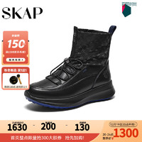 SKAP 圣伽步 短靴女士高帮工装时尚雪地靴AEK03DD3 黑色 37