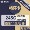 中国电信 CHINA TELECOM 平安卡 19元月租 （235GG国内流量+首月免租）赠短袖/一件