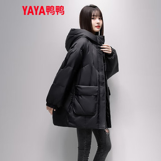 YAYA 鸭鸭羽绒服 女中长款冬季连帽休闲宽松百搭加厚保暖外套DM