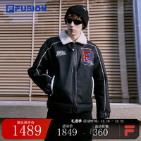 FILA FUSION斐乐潮牌男装外套时尚休闲仿羊羔绒上衣 正黑色-BK 185/104A/XXL