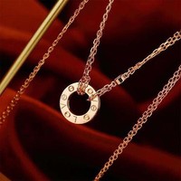 Cartier 卡地亚 项链 LOVE系列项链 18k玫瑰金镶嵌2颗钻石项链 B7224509 38cm+3cm