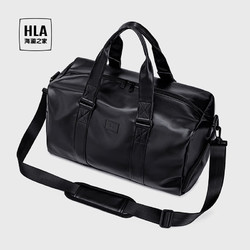 HLA 海澜之家 旅行包手提行李包男女运动健身包短途大容量收纳登机旅游包防泼水 黑色（中号）