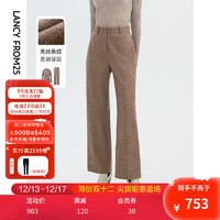 朗姿羊毛高腰直筒长裤休闲冬季西裤套装女商务职业 红驼色 XL