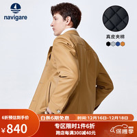Navigare意大利小帆船真皮皮衣男秋季短款夹棉绵羊皮夹克休闲保暖外套 中卡其 XL/52