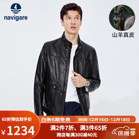 Navigare意大利小帆船真皮皮衣男士羊皮大衣立领时尚机车服 暗夜黑 XL/52