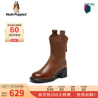 暇步士（Hush Puppies）马丁靴女士高帮英伦粗跟时尚短靴D4M01DZ3 驼色 36