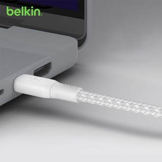belkin 贝尔金 USB-IF认证100W快充Type-C编织线适用于苹果iPhone 15 白色2米