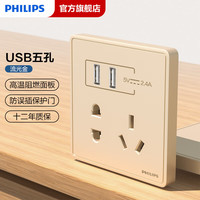 飞利浦（PHILIPS）开关插座面板86型暗装五孔空调电工电料网线网络带一开双控USB 五孔带USB
