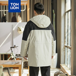 唐狮 TONLION羽绒服男23冬季一手长拼接连帽外套 黑色 XL