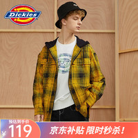 dickies拼接面料格纹连帽长袖衬衫男士秋冬休闲上易穿搭9453 姜黄/黑色格纹 XXL