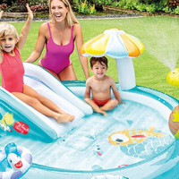 INTEX57165鳄鱼戏水喷水池 婴儿玩具游戏屋戏水池宝宝玩具池海洋球池