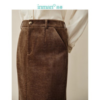 茵曼（INMAN）复古咖色直筒开衩半身裙女装美拉德高腰显瘦百搭裙子 咖色 L