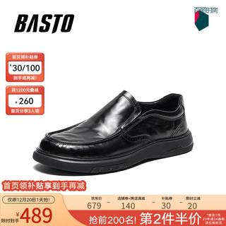 BASTO 百思图 2024春季商场同款简约时尚乐福鞋男休闲皮鞋EKT02AM4 黑色 38