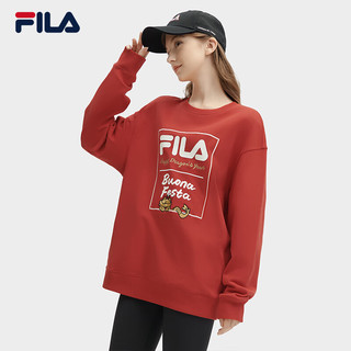 FILA 斐乐 新年款套头卫衣男女装2024春龘龘龙上衣 传奇红-RD 160/84A/XS