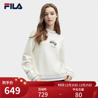 FILA×V&A联名系列斐乐女子针织套头衫2024春季时尚宽松卫衣 云菇白-WT 165/84A/M