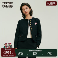 Teenie Weenie小熊2024年早春短款法式小香风粗花呢气质外套女 黑色 155/XS