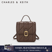 CHARLES & KEITH CHARLES&KEITH23冬季复古皮带扣饰菱格双肩包单肩包包女包女士CK2-60782275 Dark Brown深棕色 M