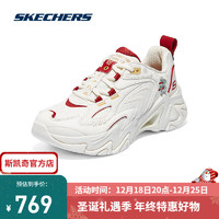 SKECHERS 斯凯奇 时尚百搭休闲运动老爹鞋子女800022 女款-米白色/白色/红色/OFWR 35