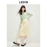 LEDIN 乐町 绞花复古针织半身裙休闲秋冬新款裙子长裙白色直筒裙半裙