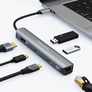 一绳CABLE CREATIONType-C扩展坞USB-C转HDMI转接头PD100W六合一拓展坞 6合1【HDMI+USB3.0+网口+PD】