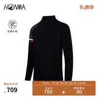 HONMA 【专业高尔夫】高尔夫服饰男士长袖POLO衫休闲撞色 黑色 L